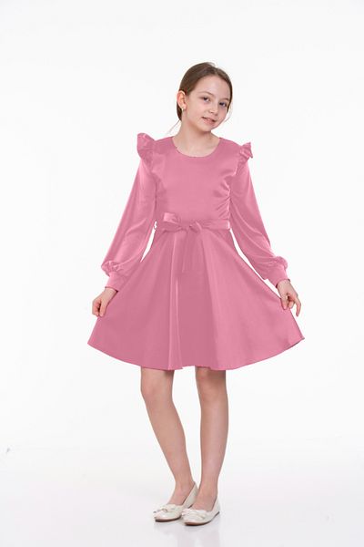 LAPINKOD Flounced Belted Satin Girl's Dress