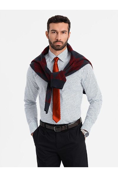 OMBRE Herrenhemd mit feinem Muster SLIM FIT - weiß V2 OM-SHCS-0140 XL