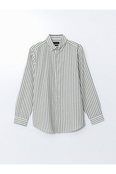 LC Waikiki SOUTHBLUE Ανδρικό ριγέ μακρυμάνικο πουκάμισο με κανονική εφαρμογή