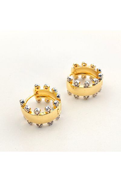 Kyver Hoop Earrings Dot Zircon Stone Gold