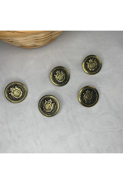 Bukle İplik Metal Knob with Royal Coat of Arms Pattern and Gold Frame - Diameter 2.1 cm (12 Pieces)