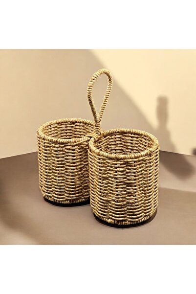 YzHome 2 Bölmeli Hasır Rattan Kaşıklık Organizer Düzenleyici Masa Tezgah Üstü