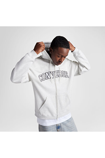 Converse Classic Erkek Fermuarlı Gri Hoodie