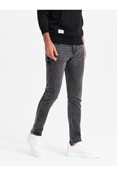 OMBRE Pánské džínové kalhoty SLIM FIT na míru s elastanem - grafit V3 OM-PADP-0214 XXL