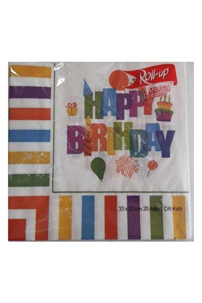 Roll-Up 33*33Cm Peçete 20'Li - Renkli Happy Birthday