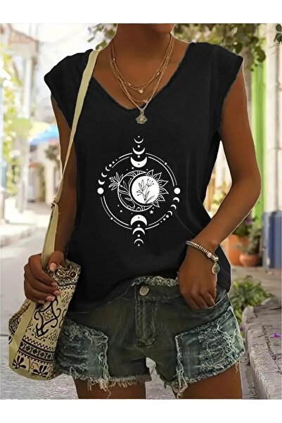 NOFLEN Γυναικείο μπλουζάκι με λαιμόκοψη V, αμάνικο Oversize Salas Boyfriend