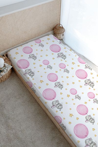 Tuğba Kuğu Pink Large Balloon Printed Children's Bed Sheet - Baby Series