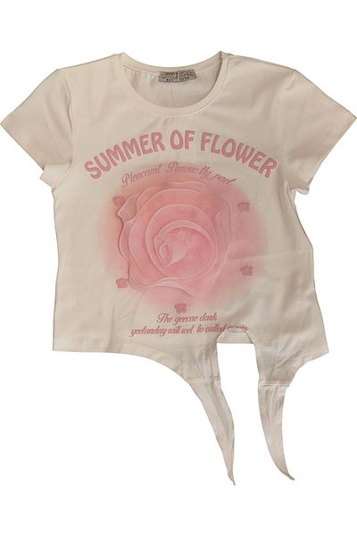 Little Star Girl's Rose Accessory Tied Tshirt