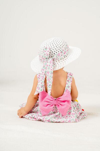 Chicsy Baby Tatlı Çilek Desenli Şapkalı Fiyonklu Kız Bebek Elbisesi