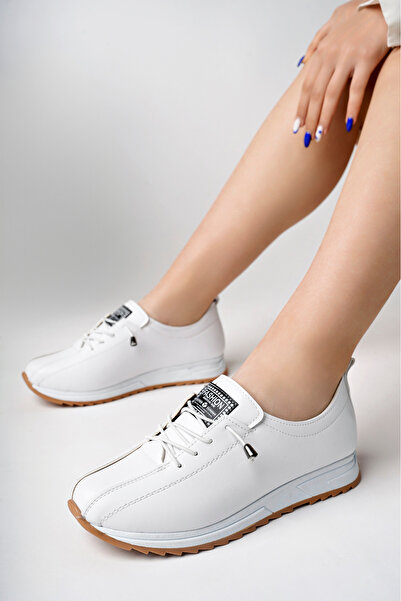 meyra'nın ayakkabıları Women's White Colored Rubber Lace-Up Orthopedic Sole Ballerinas
