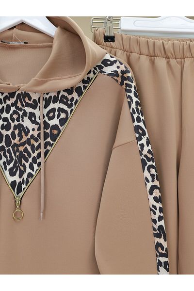 Kirazgym Hooded Zipper Detailed Leopard Skuba Set