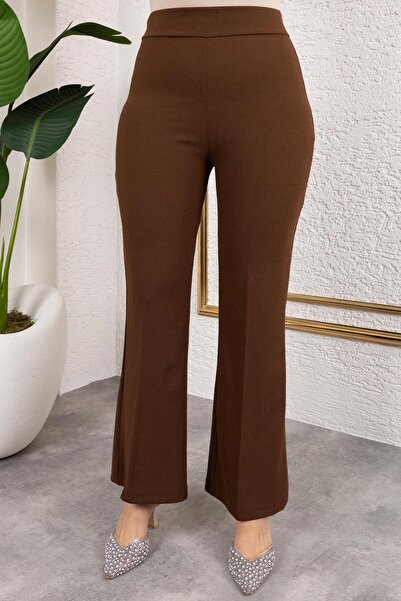 Tesettür Diyarı Kadın Likralı Krep Kumaş İspanyol Paça Pantolon
