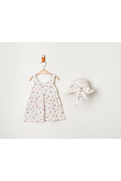Chicsy Baby Sweet Floral Print Baby Girl Dress with Hat and Bow