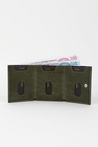 Fossil Boxed Genuine Leather Khaki Unisex Hand Portfolio Card Holder Wallet