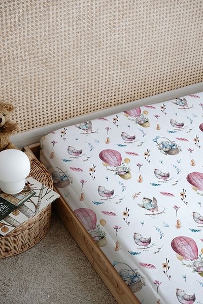 Tuğba Kuğu Elephant in Pink Balloon - Printed Flat Sheet - for Baby Series