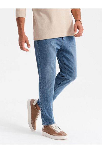 OMBRE Herren Jeanshose CARROT FIT mit dezenter Abnutzung - blau V1 OM-PADP-0162 S
