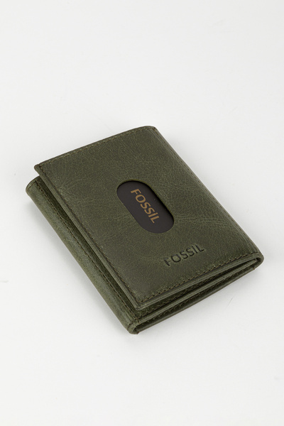 Fossil Boxed Genuine Leather Khaki Unisex Hand Portfolio Card Holder Wallet