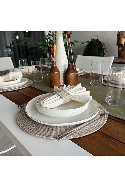 desenizmir Placemat, New Season, Jute Wicker Pattern Set, 6 Placemats, 6 Napkins, 6 Napkin Rings and Table Runner Cover