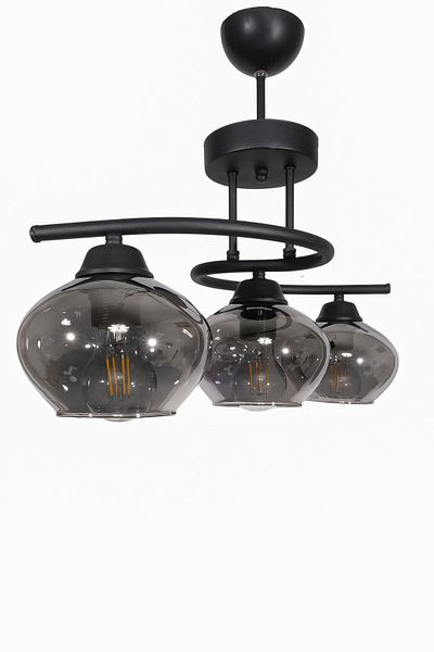 Fer Avize Fuji Modern Decorative Black Color Glass 3-Piece Chandelier Living Room - Kitchen - Bedroom