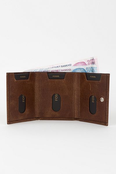 Fossil Boxed Genuine Leather Black Unisex Hand Portfolio Card Holder Wallet