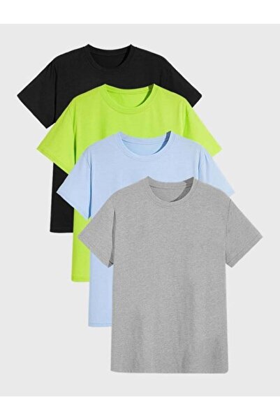 NO 601 Unisex Basic Απλό Μπλουζάκι 4 τεμαχίων Oversize Πολλαπλών Συνδυασμών