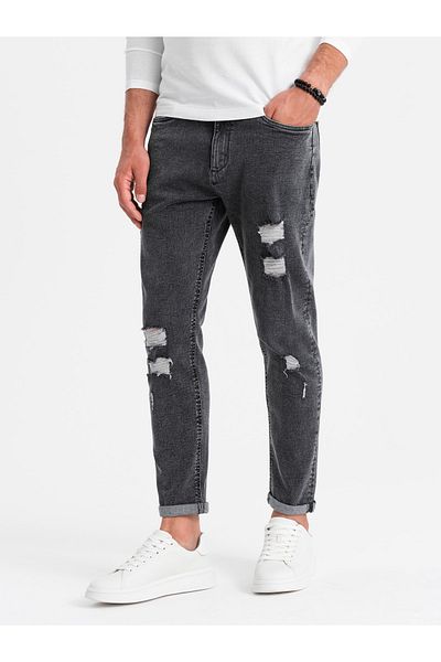OMBRE Waschbare Herren TAPER FIT Jeanshose mit Abrieb - Graphit V3 OM-PADP-0163 M