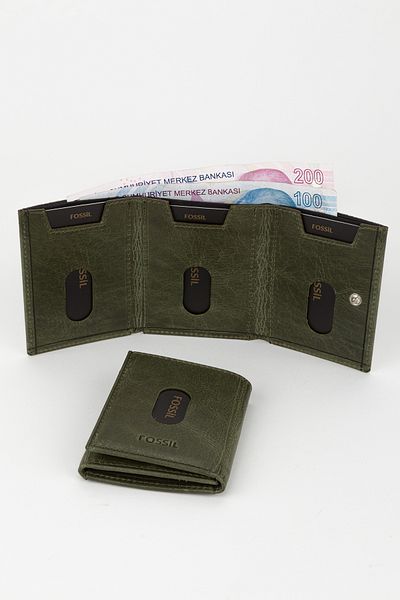 Fossil Boxed Genuine Leather Khaki Unisex Hand Portfolio Card Holder Wallet