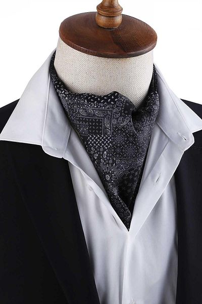 Kravatkolik Black - Smoked Motif Pattern Men's Scarf K595