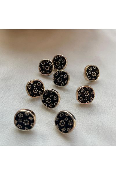 Bukle İplik Black Rose Gold Floral Pattern Plastic Button - 1.2 cm (20 Pcs)