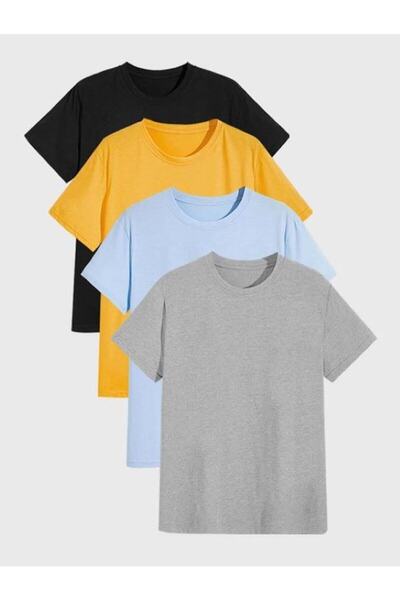NO 601 Unisex Basic Απλό Μπλουζάκι 4 τεμαχίων Oversize Πολλαπλών Συνδυασμών