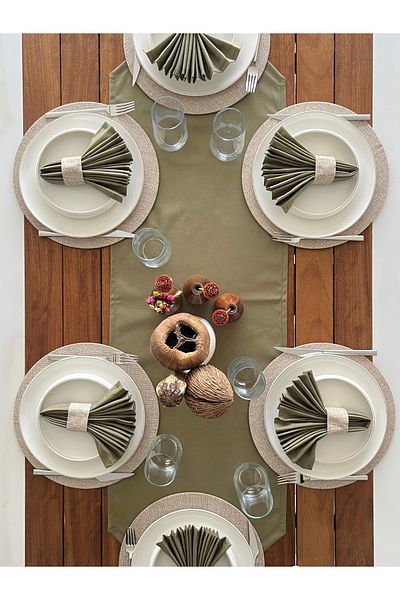 desen izmir New Season American Service - Jute Wicker Pattern 6 Plates and Runner Cover