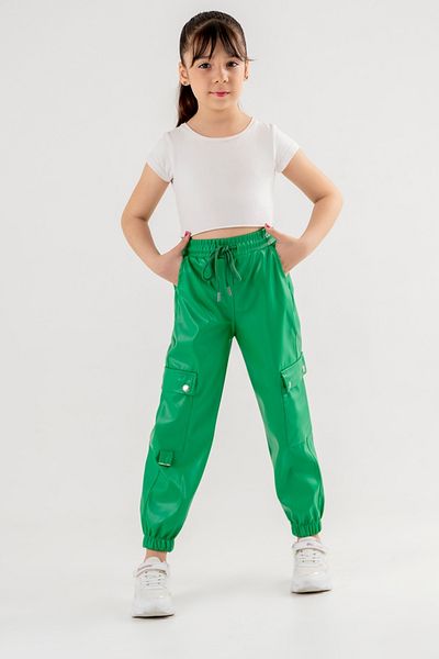 GİYİCEM TEKSTİL Girls' Leather Trousers with Elastic Legs - 2533