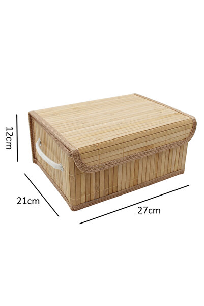 Forever Kapaklı Doğal Bambu Sepet Organizer 27x21x12cm