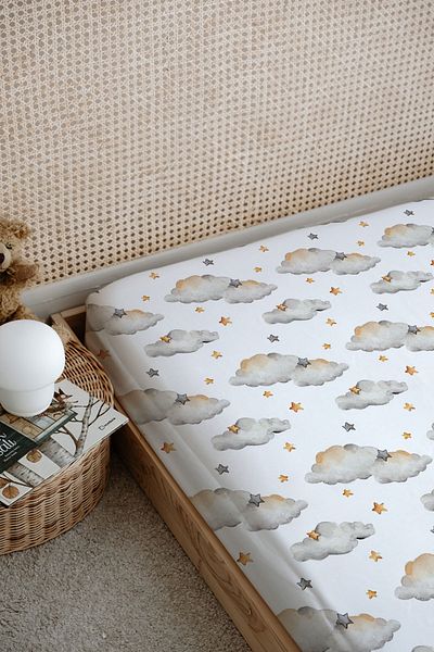 Tuğba Kuğu Printed Flat Sheet - Pure Baby Series - Bear Holding a Star