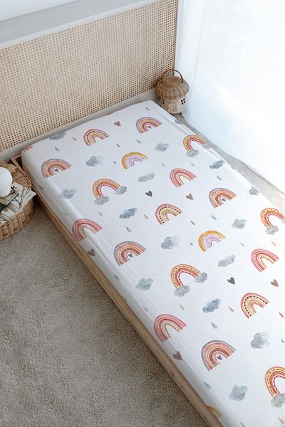 Tuğba Kuğu Iconic Series Printed Flat Sheet - Salmon Rainbow