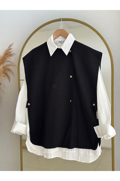 Ebrar Store Maral Snap Detailed Stamp Vest-Eu2717 Black