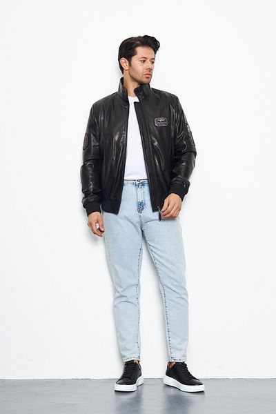 By Marki Marki Men's Genuine Leather Jacket - 70 Cm, Prevailing Collar, Zip-Up, Spring, Waterproof - 502122