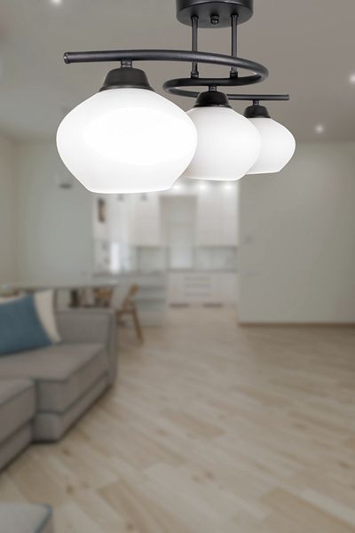 Fer Avize Fuji Modern Decorative Black Color Glass 3-Piece Chandelier Living Room - Kitchen - Bedroom