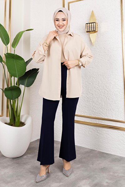 Tesettür Diyarı Kadın Likralı Krep Kumaş İspanyol Paça Pantolon