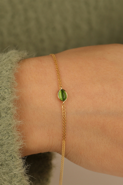 Çgk Çiğdem Gürel Kuyumculuk Yeşil Opal Taşlı Altın Bileklik