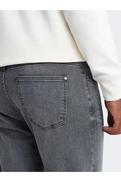 OMBRE Pánské džínové kalhoty TAPER FIT s prošíváním a vyhrnutými nohavicemi - šedé V2 OM-PADP-0161 XXL