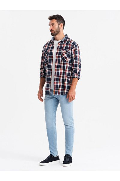 OMBRE Ανδρικό tailored τζιν παντελόνι SLIM FIT με ελαστάνη - μπλε V3 OM-PADP-0214 XXL