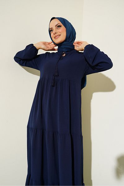 Bigdart 1627 Hijab-Kleid mit Kragen und Schnürung – C. Navy