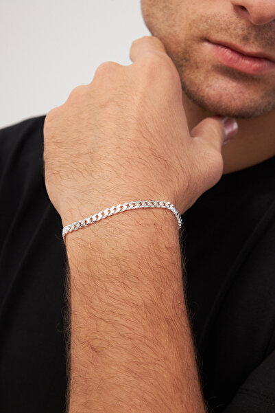 Ventino Silver 5mm Gurmet 925 Ayar Gümüş Erkek Zincir Bileklik Veb-5207