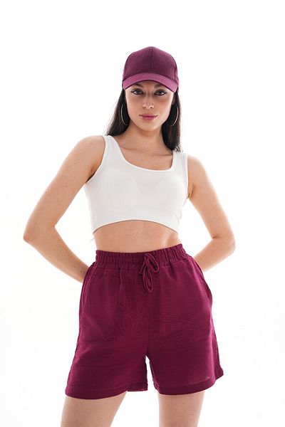 ŞİMAL Pantaloni scurți de in pentru femei cu talie elastică și buzunare 250131   -