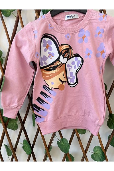 ribana Ribbon Detailed Flower Printed Girl's Sweat