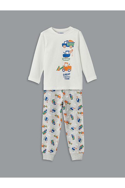 LC Waikiki Crew Neck Printed Boys' Pajamas Suit S5Fe85Z1Nvy