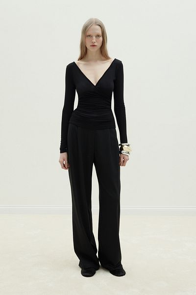 Suud Collection Black Daphne V-Neck Blouse