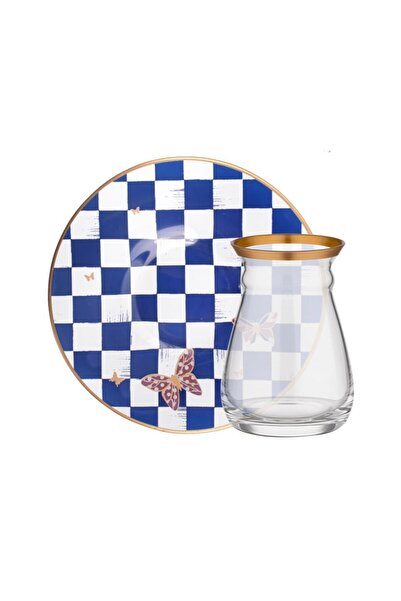 Glore Emma Kobalt Damalı 6 Kişilik Çay Seti