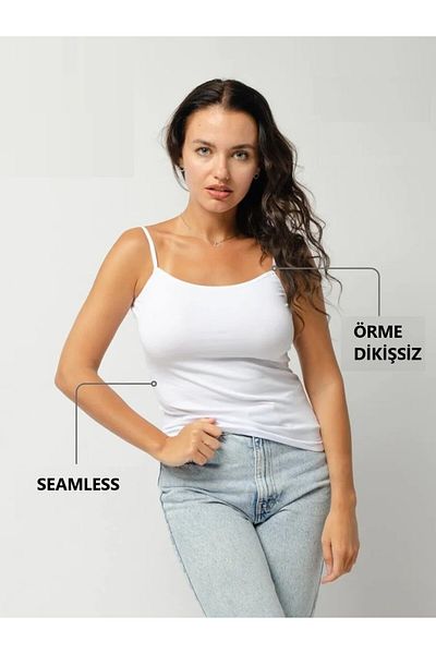 MİSTİRİK Μοντέλο Sevrina Seamless Knitted Seamless Model Μπλούζα με λουράκι σχοινί Λευκό χρώμα